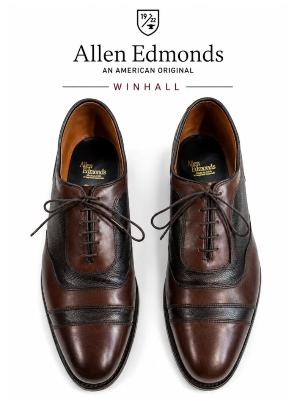 Allen Edmonds Winhall Brown Cap-Toe Derby Dress Shoes Leather Size 12 D Work
